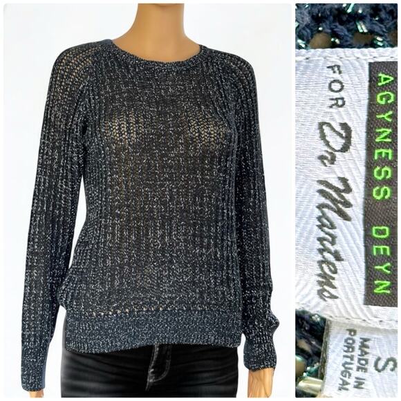Agyness Deyn Dr. Martens Blue Metallic Knit Pullover Sweater S Cotton New Small - Picture 3 of 10
